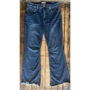 Kut from the Kloth Stella Fab Ab Flare High Rise Raw Hem Jeans Blue Denim
